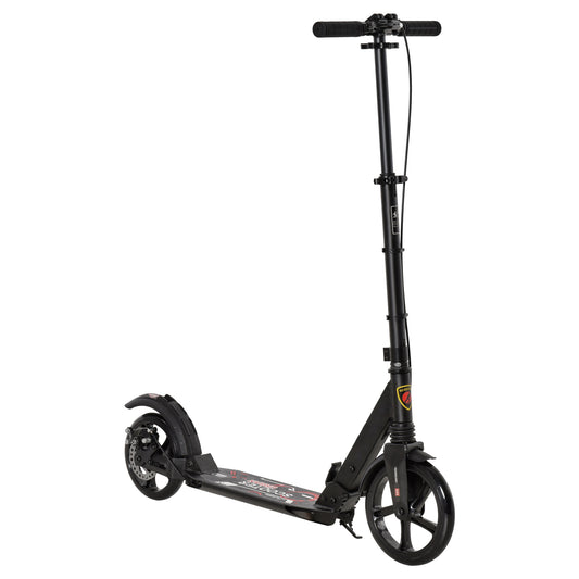 HOMCOM Teens Adult Kick Scooter Foldable Adjustable Aluminum Ride On Toy For 14+ w-Dual Brake System Shock Mitigation System-Black 95.5-110.5H CM