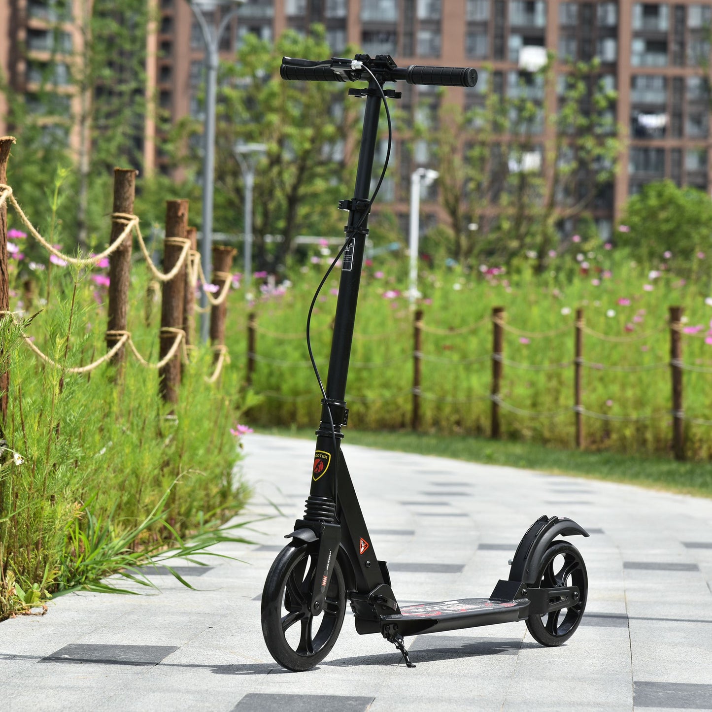 HOMCOM Teens Adult Kick Scooter Foldable Adjustable Aluminum Ride On Toy For 14+ w-Dual Brake System Shock Mitigation System-Black 95.5-110.5H CM