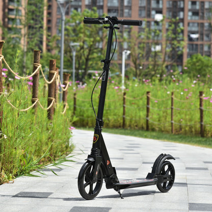 HOMCOM Teens Adult Kick Scooter Foldable Adjustable Aluminum Ride On Toy For 14+ w-Dual Brake System Shock Mitigation System-Black 95.5-110.5H CM
