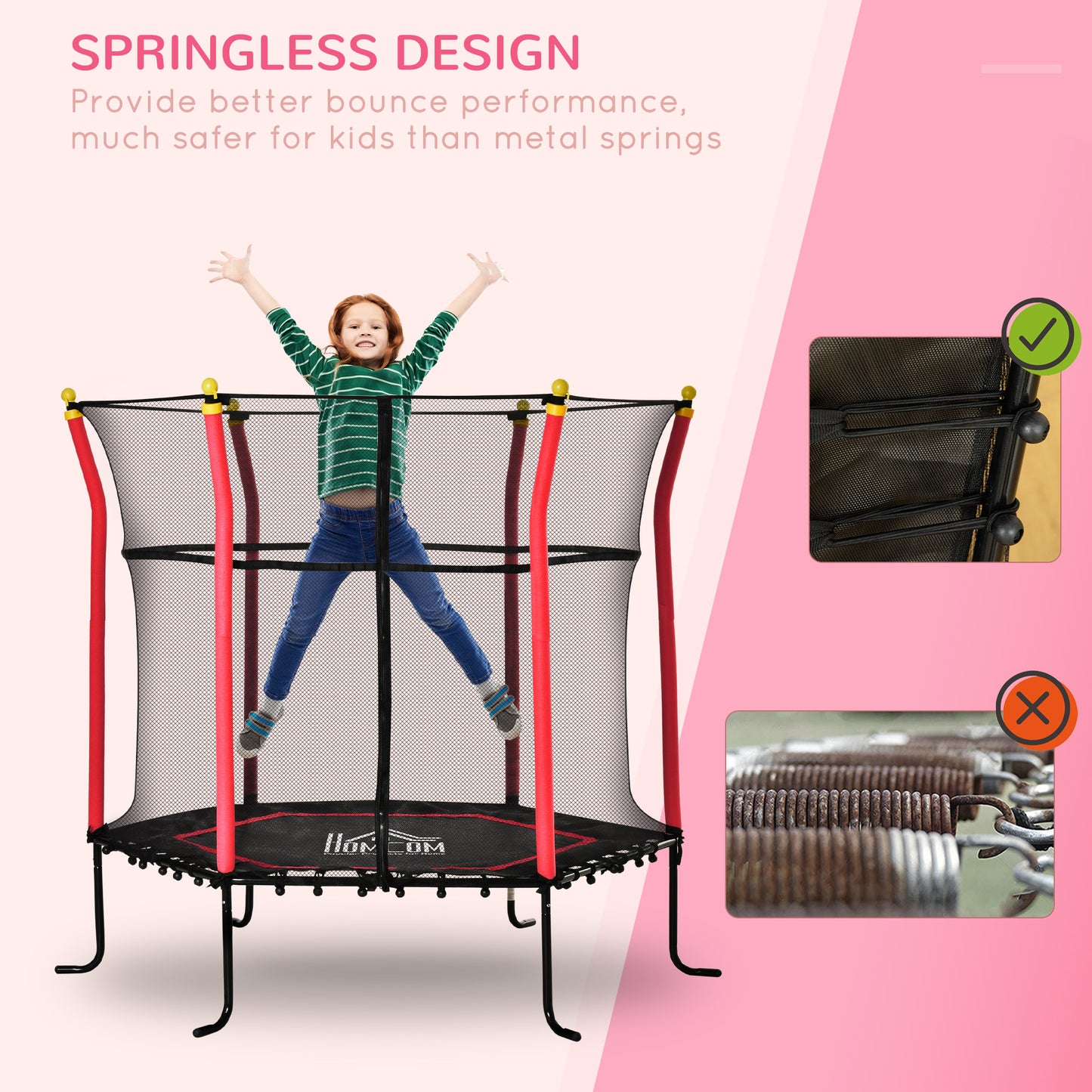 5.4FT/65 Inch Kids Trampoline with Enclosure Net Built-in Zipper Safety Pad Indoor Outdoor for Children Toddler Age 3-6 Years Old