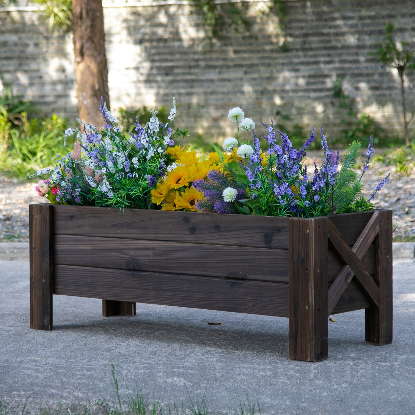 Outdoor Garden Raised Bed Planter Grow Your Own Food Containers For Outdoor Patio Plant Flower Vegetable Pot Fir Wood, 100 X 36.5 X 36 Cm