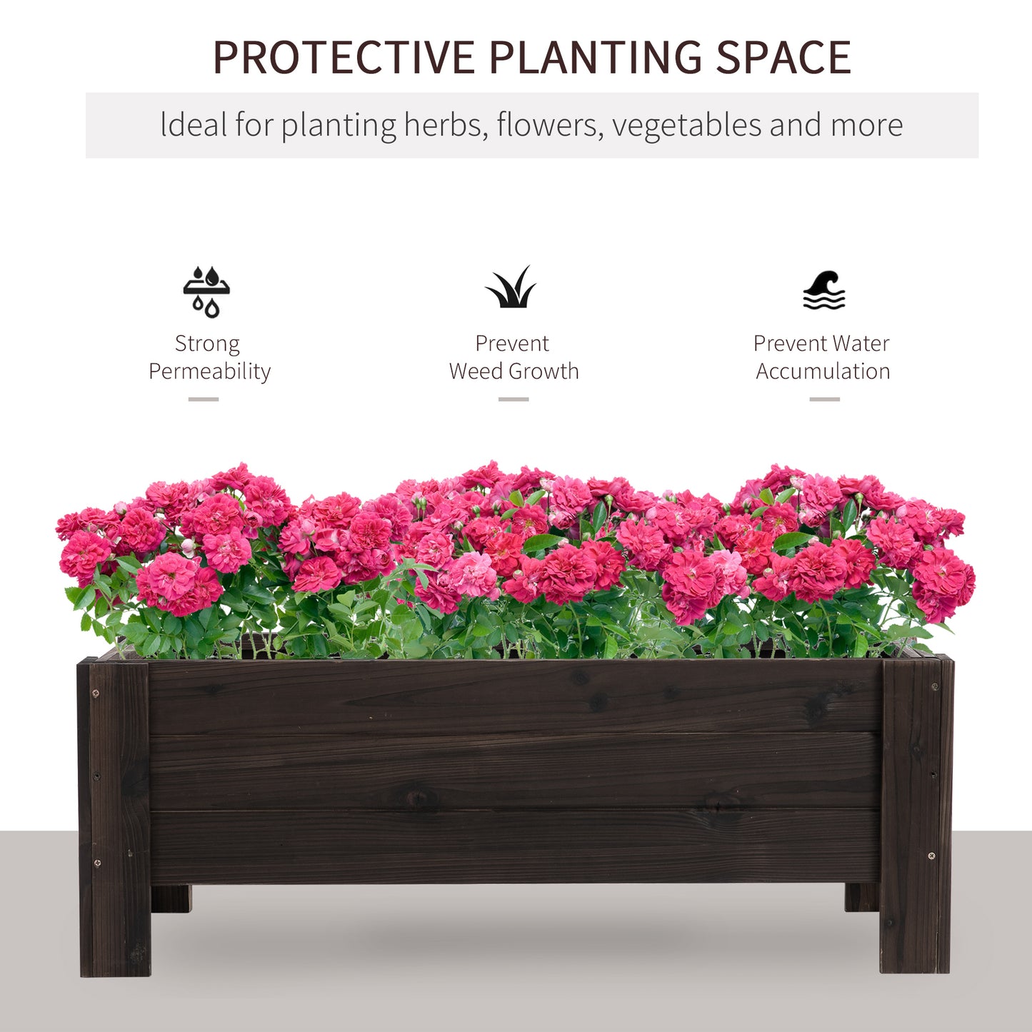 Outdoor Garden Raised Bed Planter Grow Your Own Food Containers For Outdoor Patio Plant Flower Vegetable Pot Fir Wood, 100 X 36.5 X 36 Cm