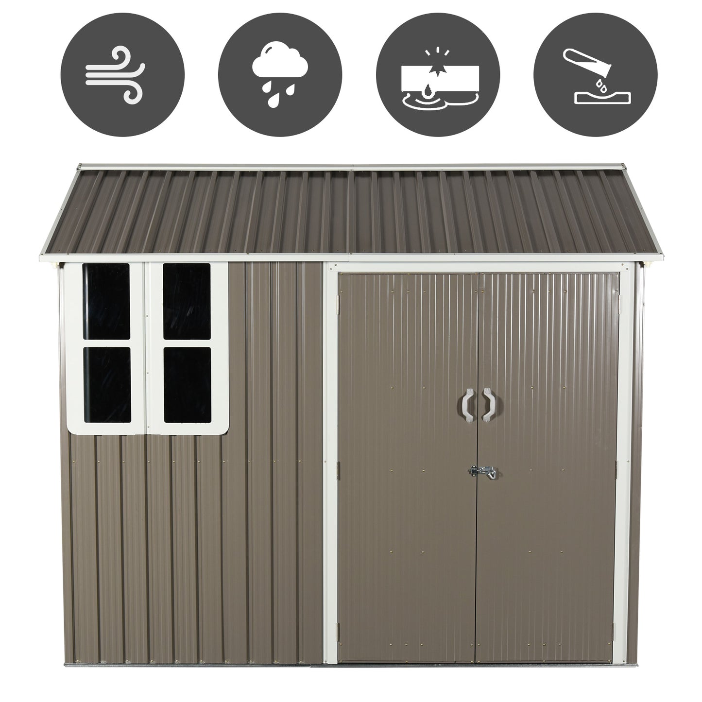 Outsunny 8 X 6 Ft Corrugated Metal Garden Storage Shed W/ Double Door Window Sloped Roof Outdoor Equipment Tool Storage Garden Grey