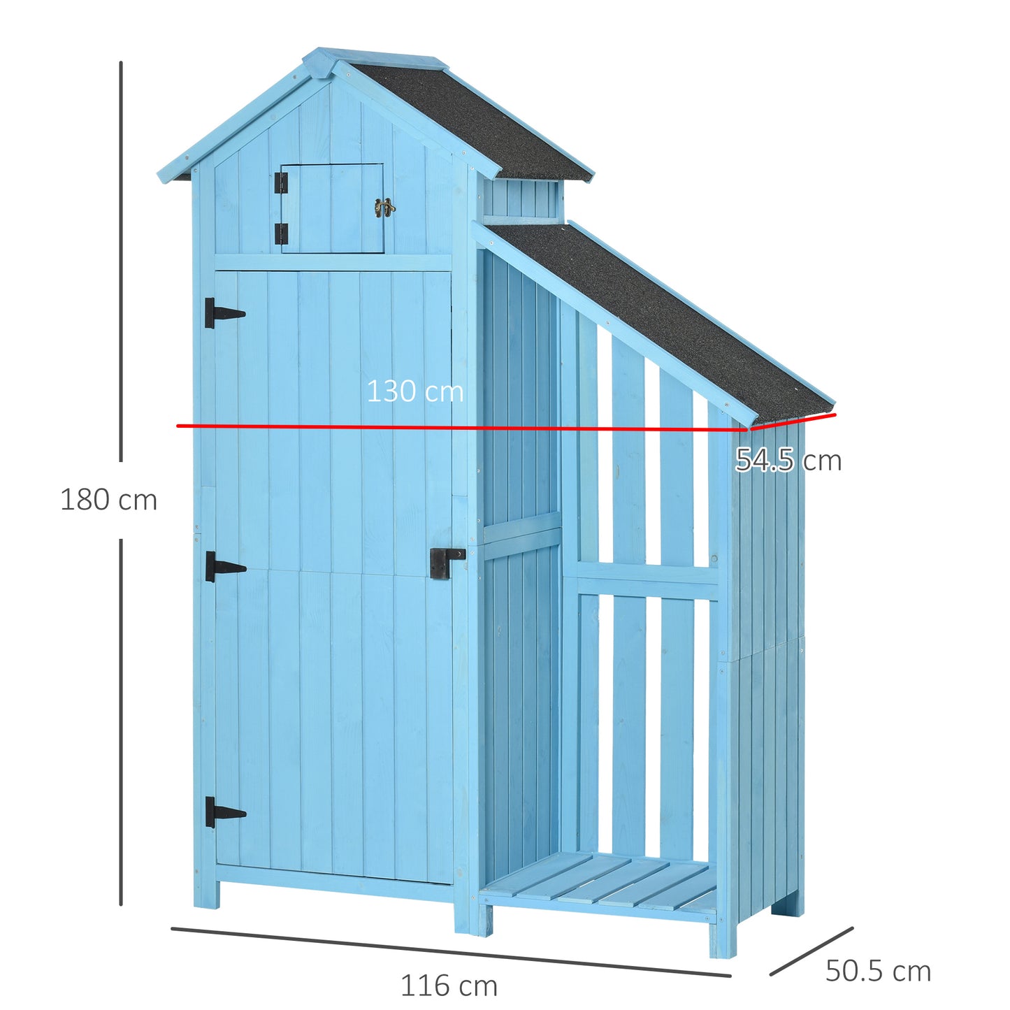 Garden Shed Wooden Firewood House Storage Cabinet Waterproof Asphalt Roof Tool Organizer With Lockable Door, 180 X 130 X 55 Cm