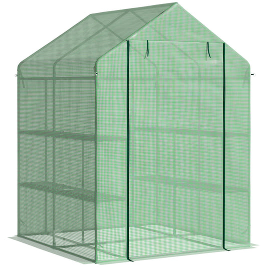 Walk in Garden Greenhouse with Shelves Polytunnel Steeple Green House Grow House Removable Cover 143x138x190cm, Green