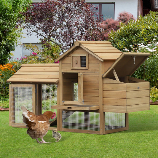 PawHut Chicken Coop Hen Cage Small Animal Hutch Nesting Box W/Outdoor Run 150.5 X 54 X 87 Cm