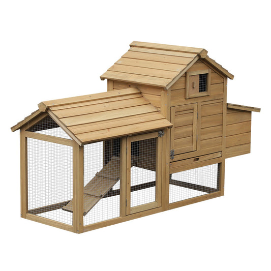 PawHut Chicken Coop Hen Cage Small Animal Hutch Nesting Box W/Outdoor Run 150.5 X 54 X 87 Cm