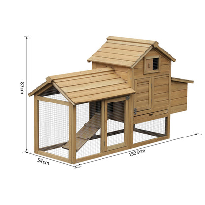 PawHut Chicken Coop Hen Cage Small Animal Hutch Nesting Box W/Outdoor Run 150.5 X 54 X 87 Cm