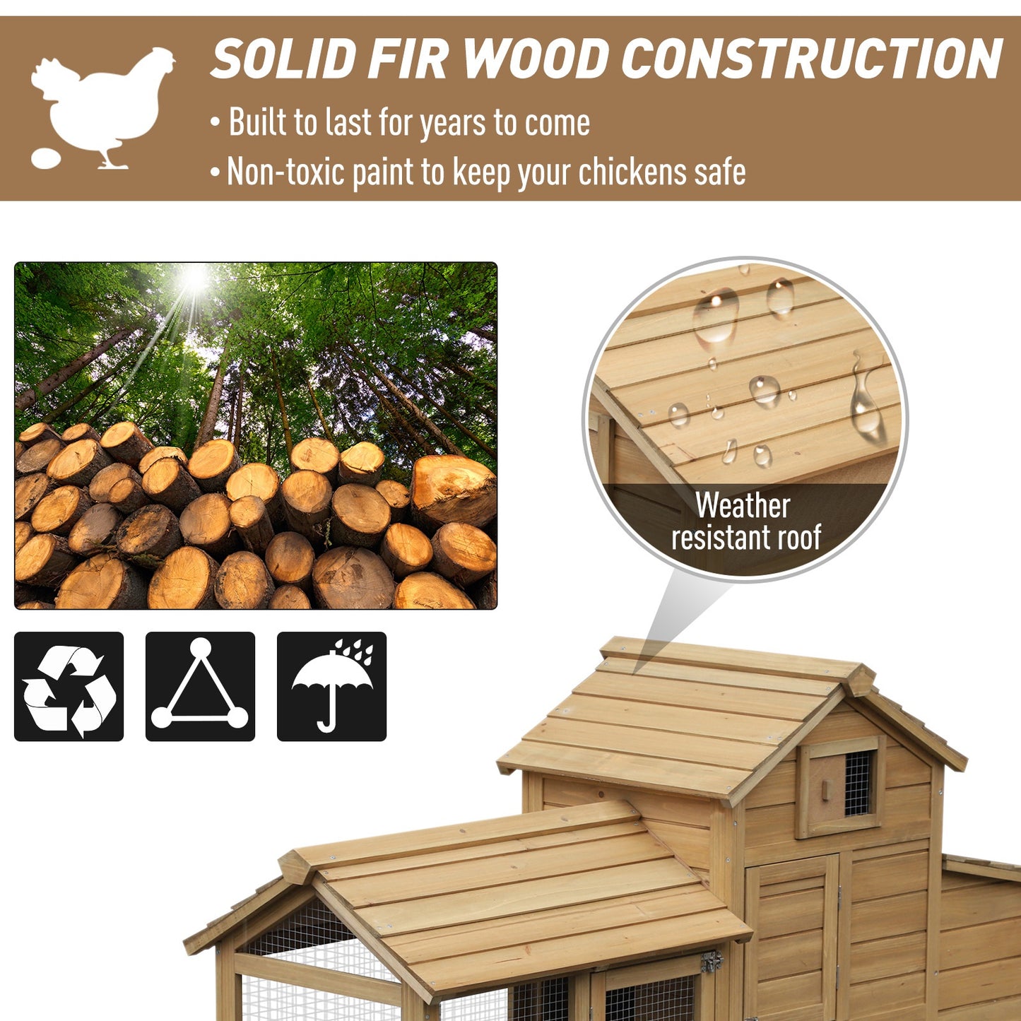 PawHut Chicken Coop Hen Cage Small Animal Hutch Nesting Box W/Outdoor Run 150.5 X 54 X 87 Cm