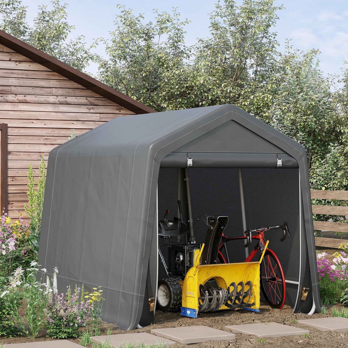 Outsunny Garden Storage Tent, Heavy Duty Bike Shed, Patio Storage Shelter W/ Metal Frame and Double Zipper Doors, 2.8m X 2.4m X 2.4m, Dark Grey