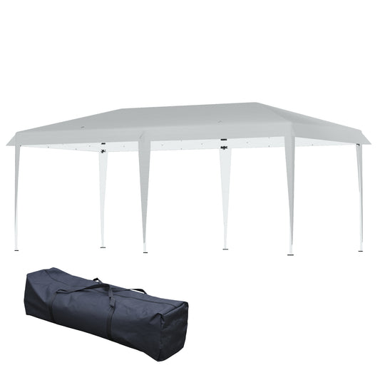 Pop Up Gazebo, Double Roof Foldable Canopy Tent, Wedding Awning Canopy w/ Carrying Bag, 6 m x 3 m x 2.5 m, Grey