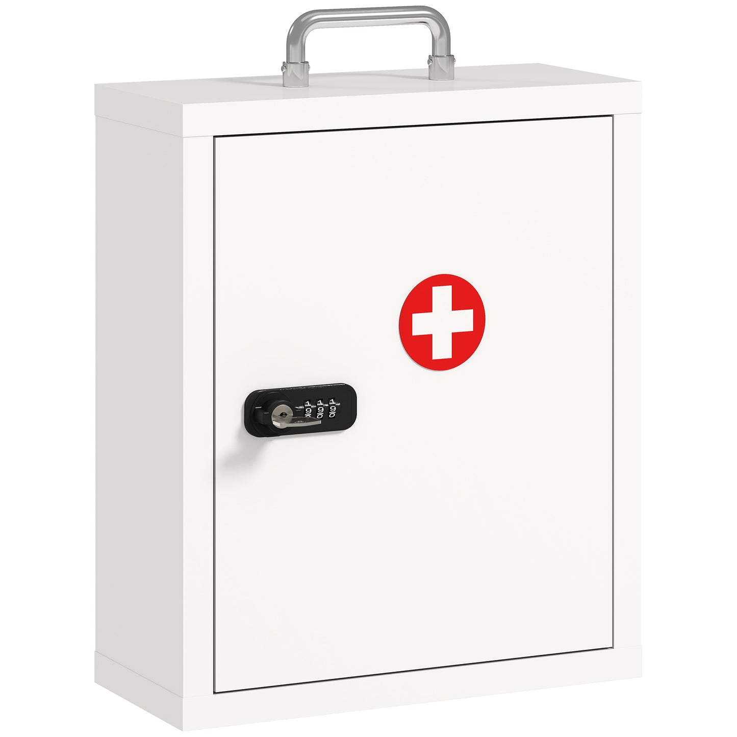 Wall Mount Medicine Cabinet | Combination & Key Dual Lock | 3-Tier Steel | 5kg | No Assembly | 32 x 14 x 38cm | White