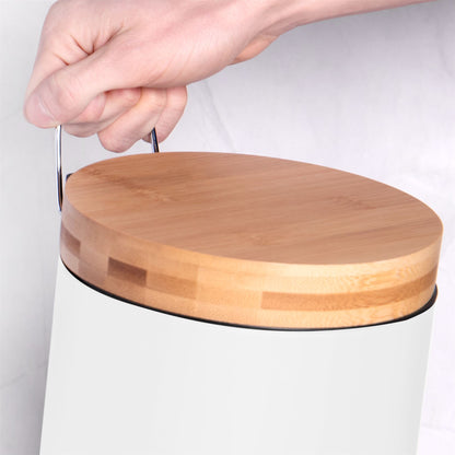 Maison & White White Matt Steel Bathroom Bin with Bamboo Lid | 3L | Foot Pedal | Soft-Close | Removable Inner Basket | Fingerprint-Resistant | 25.5x17x17cm | 2-Year Warranty