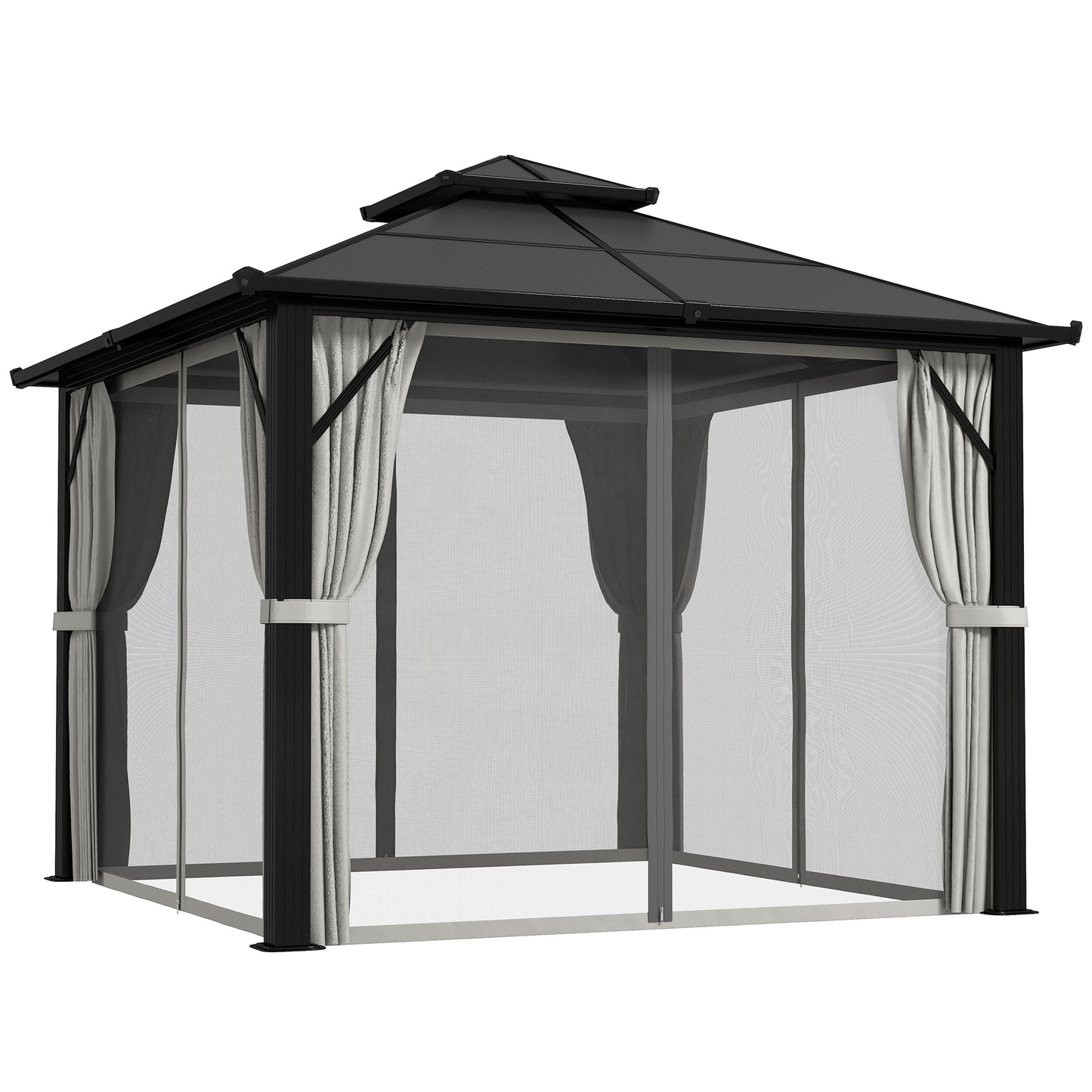 3 x 3(m) Hardtop Gazebo Canopy with UPF30+ Double Polycarbonate Roof, Aluminium Frame Garden Gazebo Permanent Pavilion for Patio, Deck, Grey
