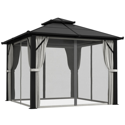 3 x 3(m) Hardtop Gazebo Canopy with UPF30+ Double Polycarbonate Roof, Aluminium Frame Garden Gazebo Permanent Pavilion for Patio, Deck, Grey