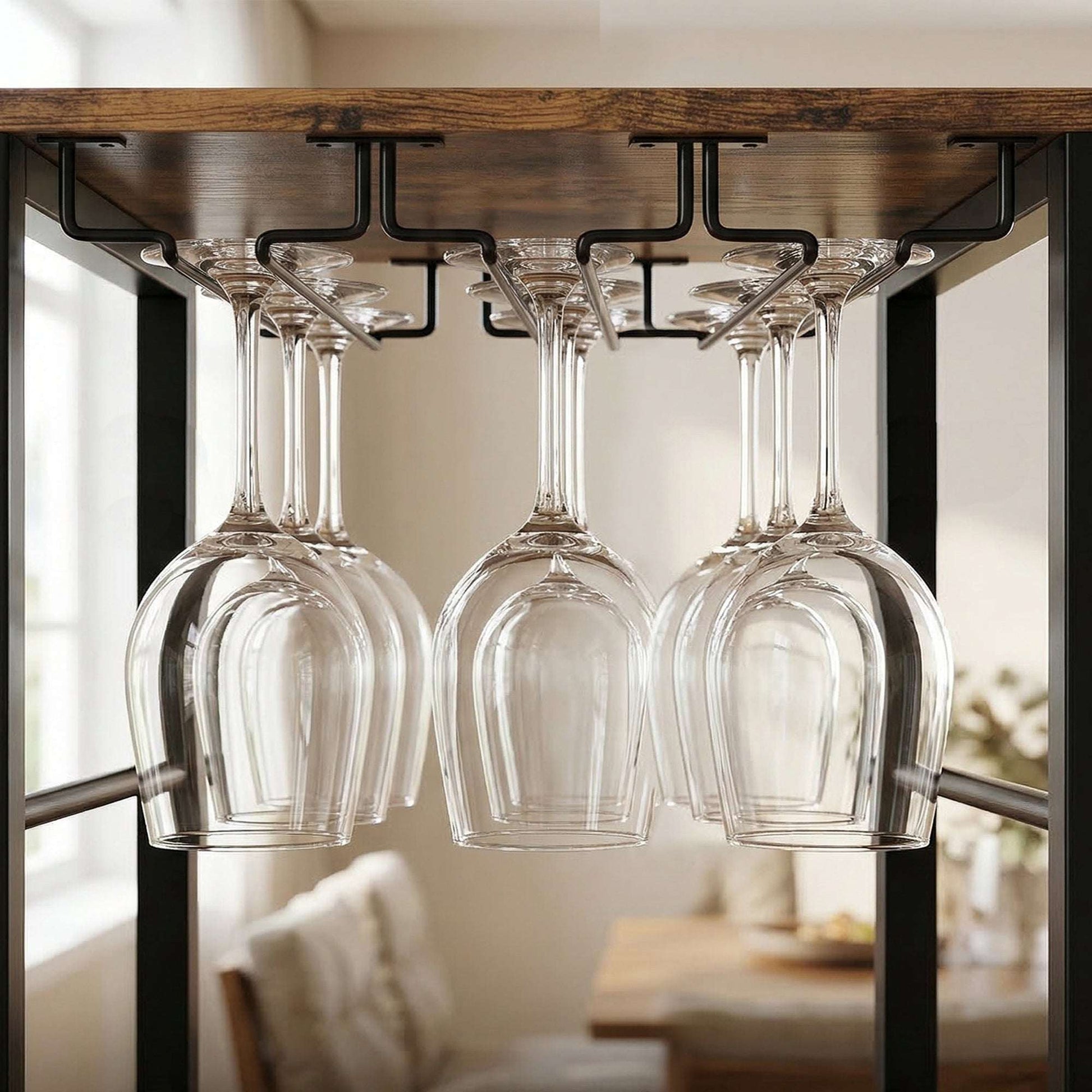 Industrial Wine Bar Cabinet | 16 Bottle Rack | 12 Glass Holder | Freestanding | 40x29x148.5cm | Rustic Brown