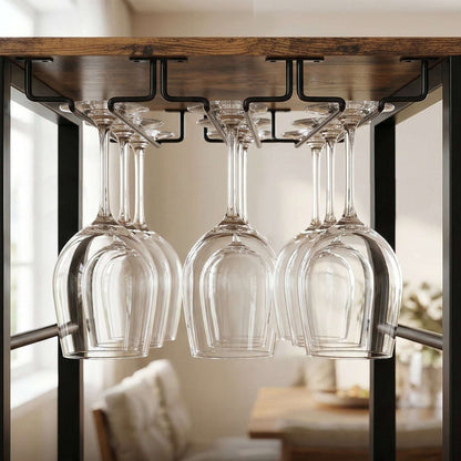 Industrial Wine Bar Cabinet | 16 Bottle Rack | 12 Glass Holder | Freestanding | 40x29x148.5cm | Rustic Brown