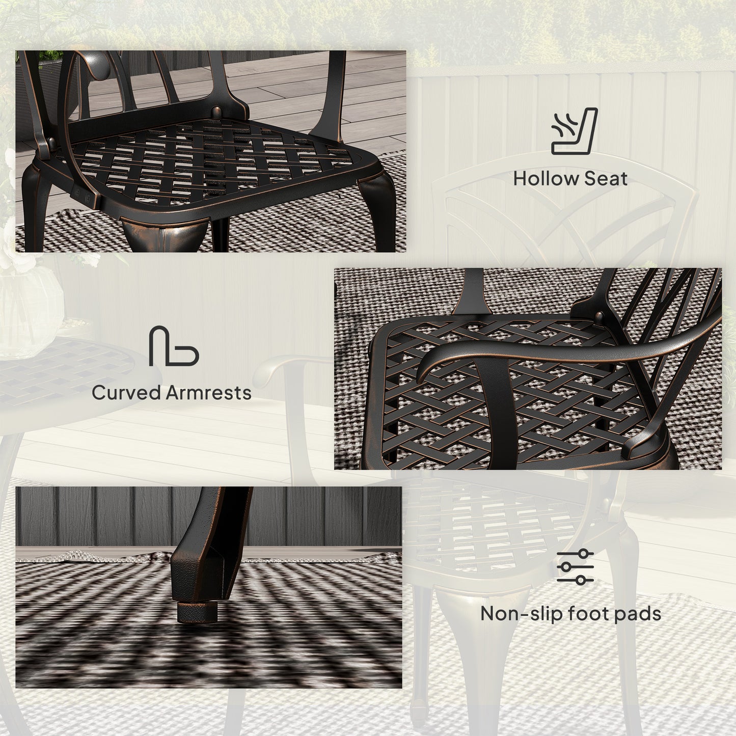 Outsunny 3 Pieces Garden Dining Set for 2, Cast Aluminium Outdoor Garden Furniture Dining Set with 2 Armchairs and Round Table