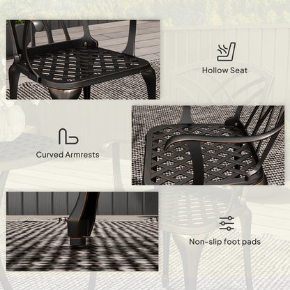 Outsunny 3 Pieces Garden Dining Set for 2, Cast Aluminium Outdoor Garden Furniture Dining Set with 2 Armchairs and Round Table