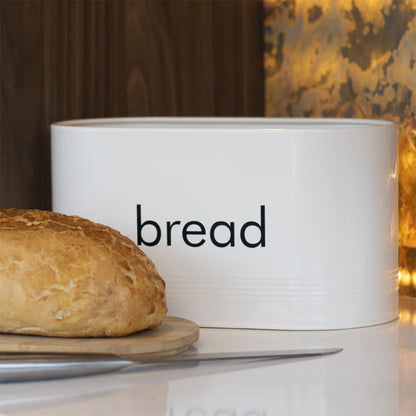 Maison & White Bread Bin with Bamboo Chopping Board Lid | Painted Cold Rolled Iron | Keeps Bread Fresh | Vintage Retro Style | Dual-Use Bamboo Lid | Easy Wipe Clean | 34x18x19cm | 2-Year Guarantee