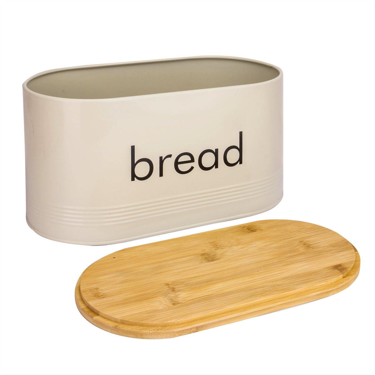 Maison & White Bread Bin with Bamboo Chopping Board Lid | Painted Cold Rolled Iron | Keeps Bread Fresh | Vintage Retro Style | Dual-Use Bamboo Lid | Easy Wipe Clean | 34x18x19cm | 2-Year Guarantee