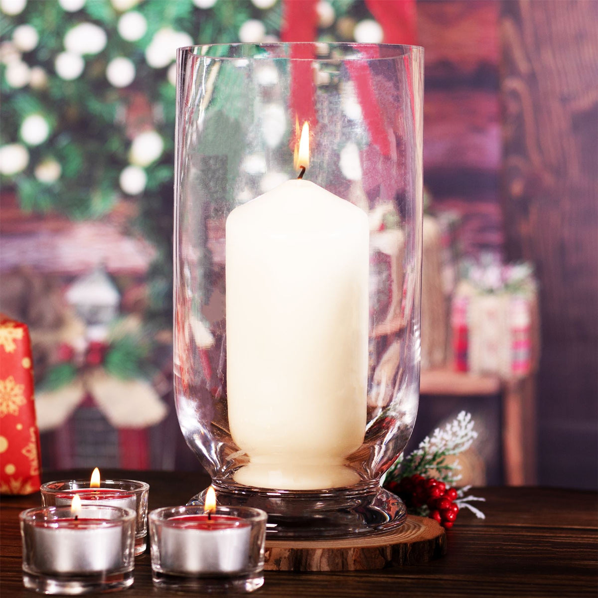Maison & White Tall Crystal Glass Storm Lantern Candle Holder | 23cm H x 12cm Diameter | Wax or LED Candles | Home Wedding Garden Centrepiece | Decorative Lantern | 2-Year Guarantee