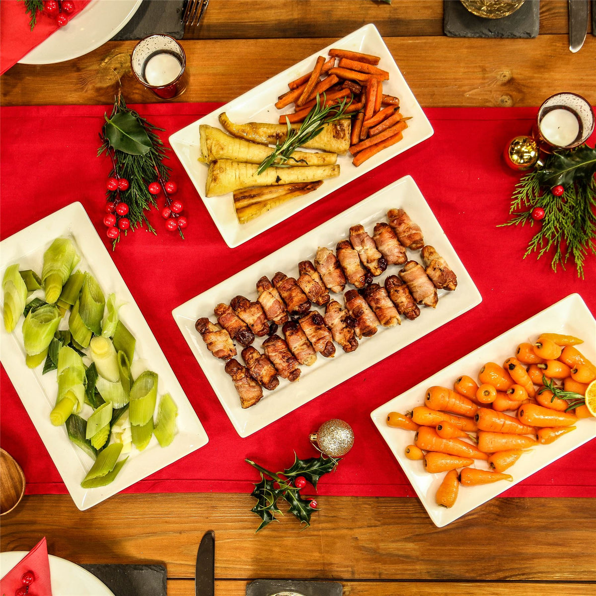 Maison & White Porcelain Serving Platters | Set of 4 White Rectangular Plates | 25cm | Buffet, Starter & Dessert Serveware | Dishwasher & Microwave Safe
