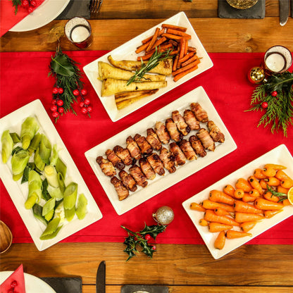 Maison & White Porcelain Serving Platters | Set of 4 White Rectangular Plates | 25cm | Buffet, Starter & Dessert Serveware | Dishwasher & Microwave Safe