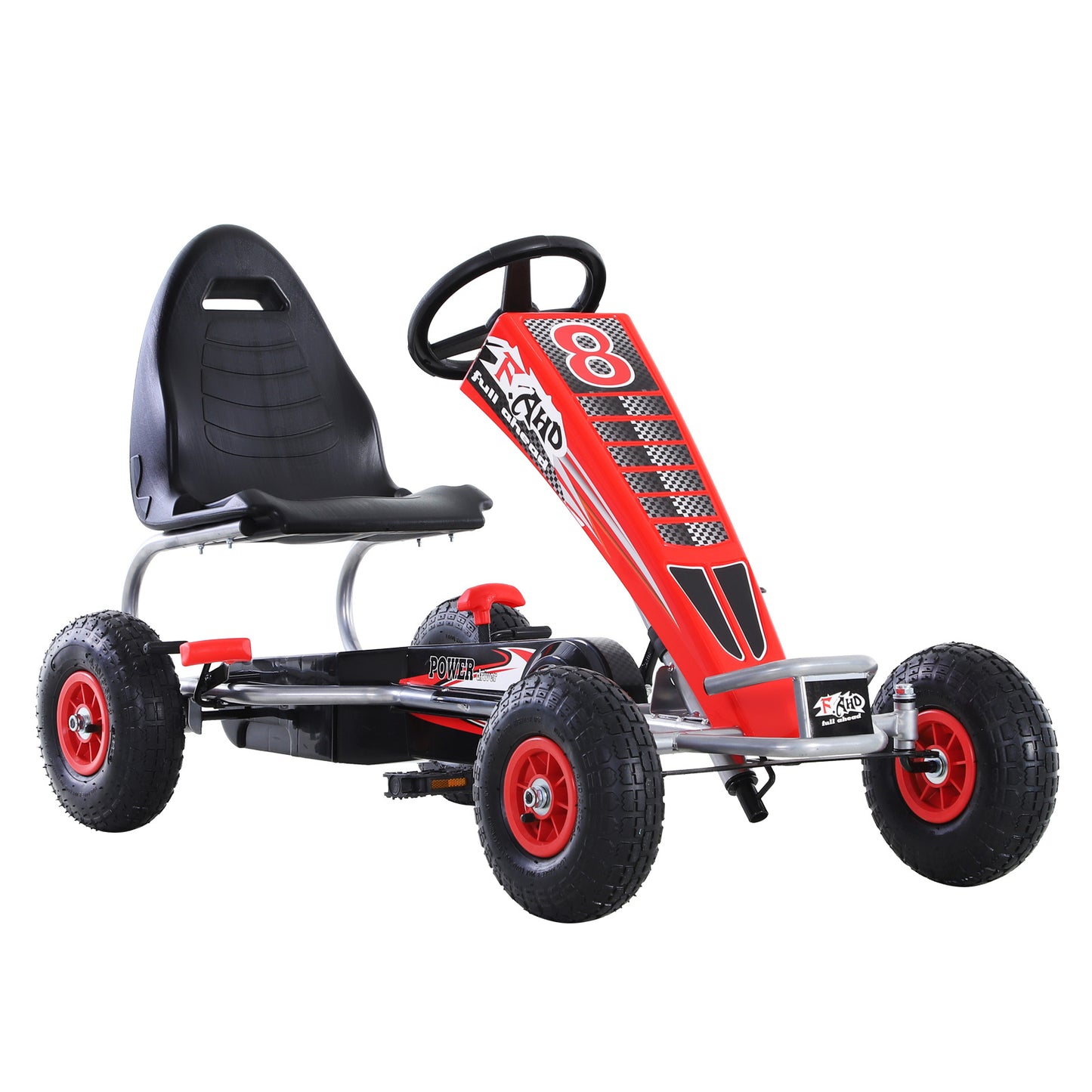 Kids Pedal Go Kart Ride On Car Racing Style With Adjustable Seat Handbrake & Clutch In Red
