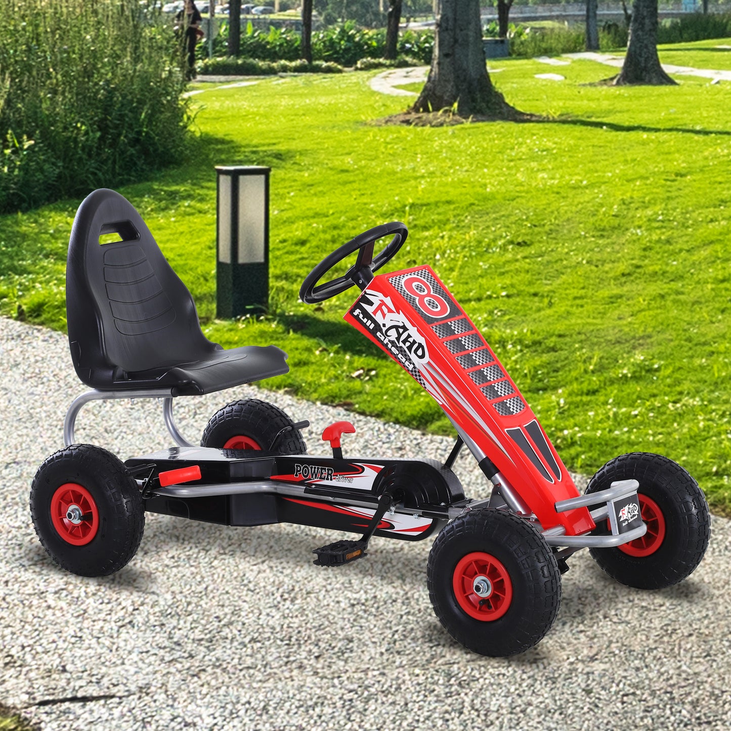 Kids Pedal Go Kart Ride On Car Racing Style With Adjustable Seat Handbrake & Clutch In Red