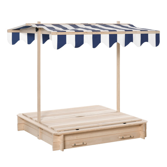 Outsunny Kids Square Wooden Sandpit Children Cabana Sandbox Outdoor Backyard Playset