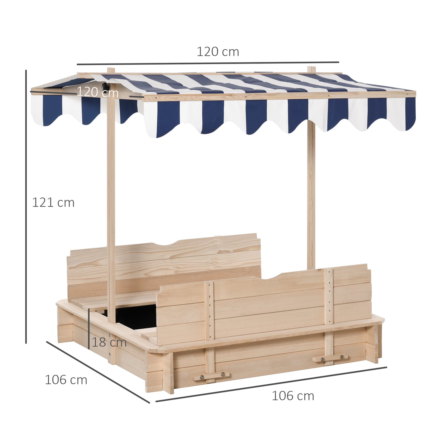 Outsunny Kids Square Wooden Sandpit Children Cabana Sandbox Outdoor Backyard Playset