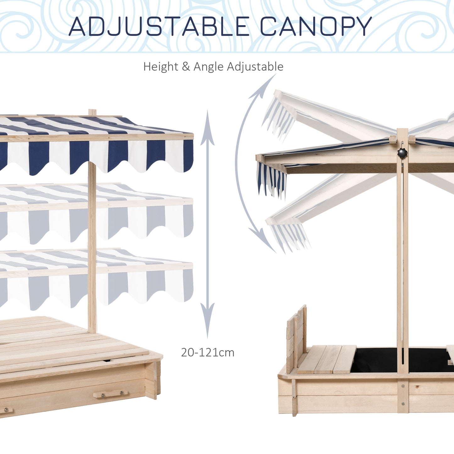 Outsunny Kids Square Wooden Sandpit Children Cabana Sandbox Outdoor Backyard Playset