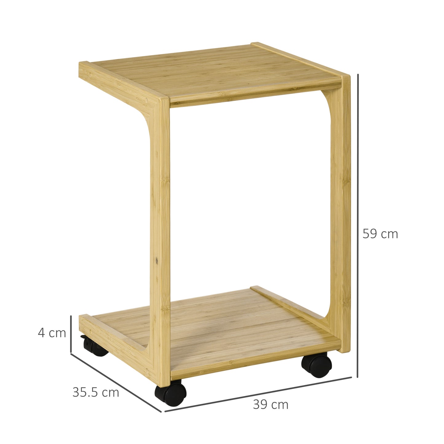C-Shaped Side Table, Mobile End Table, Under Sofa Table with Wheels, Natural Bamboo Frame for Living Room, Bedroom