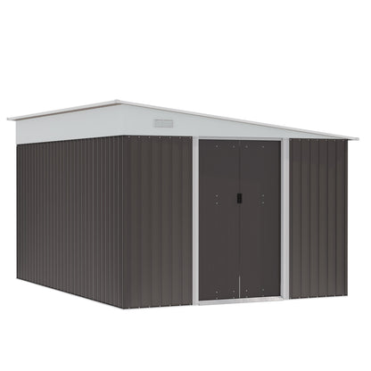 Outsunny 11.3 x 9.2ft Steel Garden Storage Shed Outdoor Metal Tool House with Double Sliding Doors & 2 Air Vents, Grey