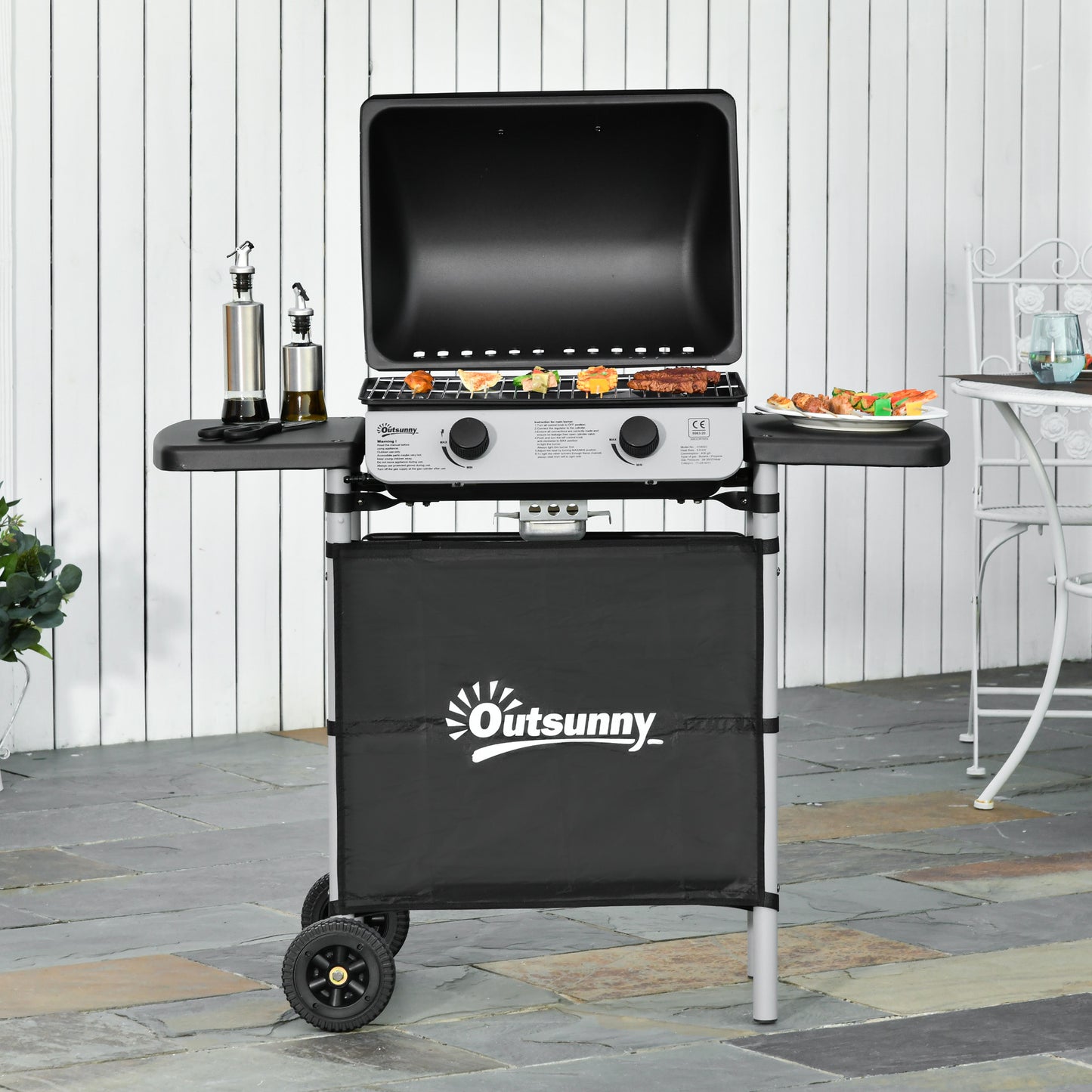 Outsunny Propane Gas Barbecue Grill 2 Burner Cooking Bbq Grill 5.6 Kw W/ Side Shelves
