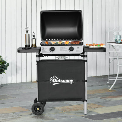 Outsunny Propane Gas Barbecue Grill 2 Burner Cooking Bbq Grill 5.6 Kw W/ Side Shelves