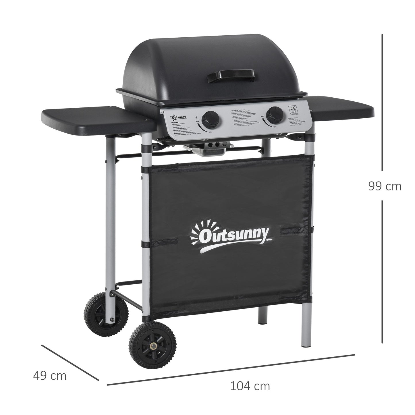 Outsunny Propane Gas Barbecue Grill 2 Burner Cooking Bbq Grill 5.6 Kw W/ Side Shelves