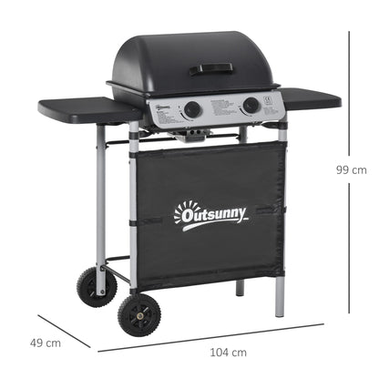 Outsunny Propane Gas Barbecue Grill 2 Burner Cooking Bbq Grill 5.6 Kw W/ Side Shelves