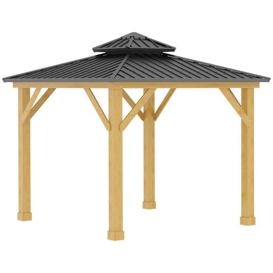 Outdoor Hardtop Gazebo Canopy with 2-Tier Roof and Solid Wood Frame Outdoor Patio Shelter for Patio, Garden, Grey 3x(3)M