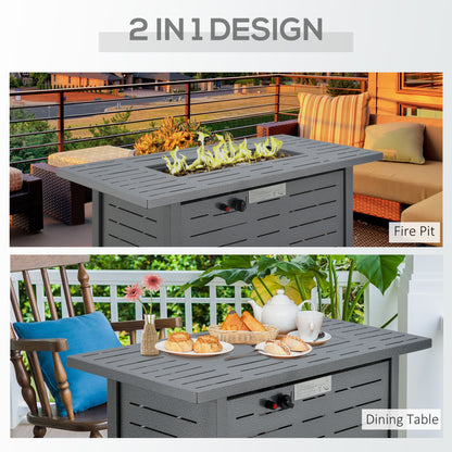Outdoor Garden Propane Gas Fire Pit Table, 50000BTU Smokeless Patio Heater With Protective Cover, Lava Rocks And Lid - Black