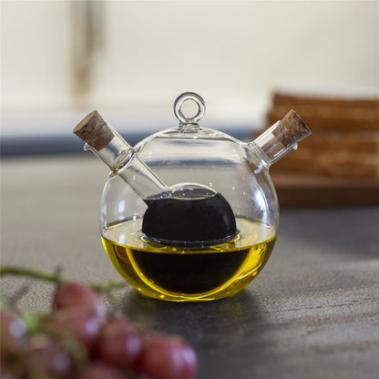 Maison & White 2-in-1 Glass Oil & Vinegar Dispenser | Dual Chamber Cruet | 350ml Outer & 70ml Inner | Cork Stoppers