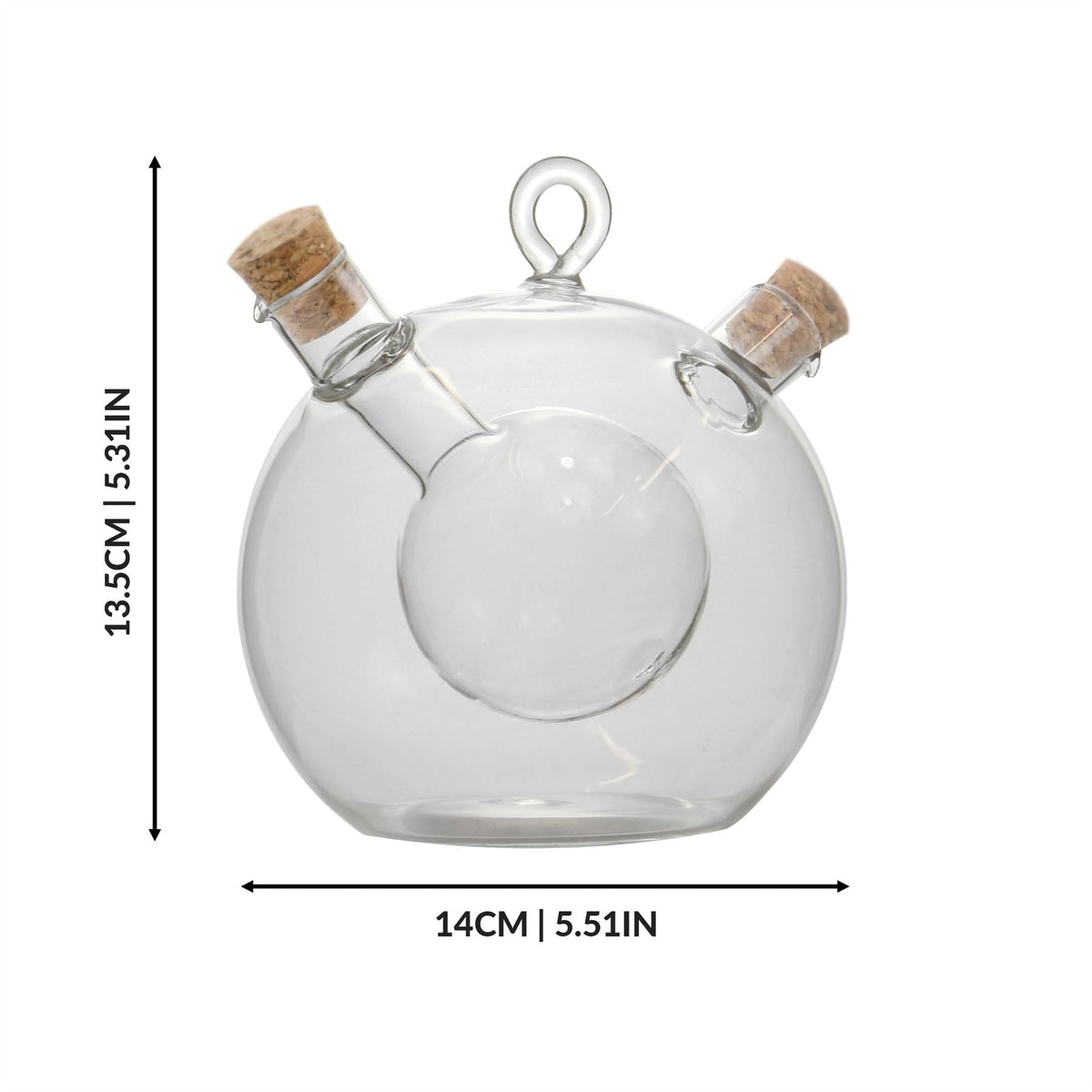 Maison & White 2-in-1 Glass Oil & Vinegar Dispenser | Dual Chamber Cruet | 350ml Outer & 70ml Inner | Cork Stoppers