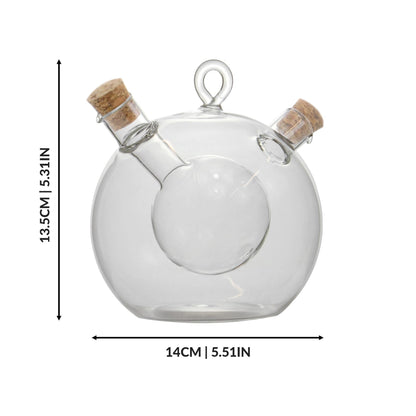 Maison & White 2-in-1 Glass Oil & Vinegar Dispenser | Dual Chamber Cruet | 350ml Outer & 70ml Inner | Cork Stoppers