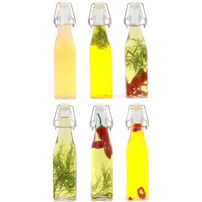 Maison & White Clip-Top Glass Bottles | Set of 6 × 500ml | Clear Swing-Top Kitchen Storage & Drinks Serving Bottles | 27.5cm Tall