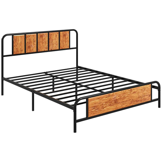 31cm Retro King Size Bed Frame, Industrial Bed Base with Headboard, Footboard, Steel Slat Support and Under Bed Storage, 160 x 207cm