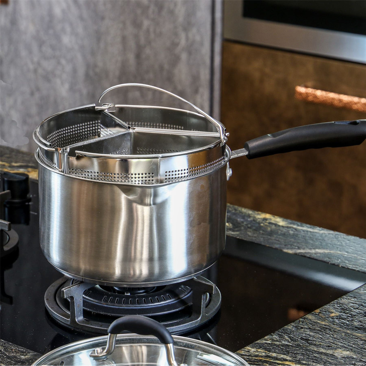 Maison & White Set of 3 Stainless Steel Saucepan Dividers | Cook 3 Veg in 1 Pan | 17.5x13.8x9.9cm | Min 21cm Pan | Eco Friendly | Energy Saving | 2-Year Guarantee