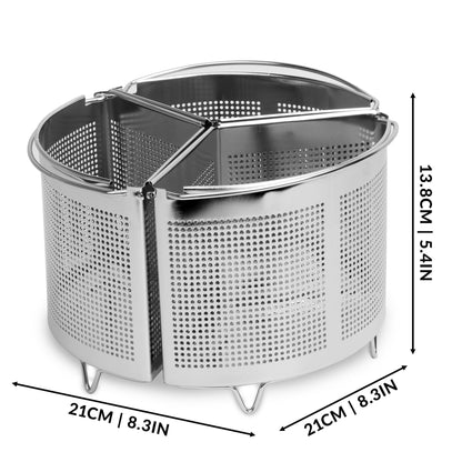 Maison & White Set of 3 Stainless Steel Saucepan Dividers | Cook 3 Veg in 1 Pan | 17.5x13.8x9.9cm | Min 21cm Pan | Eco Friendly | Energy Saving | 2-Year Guarantee