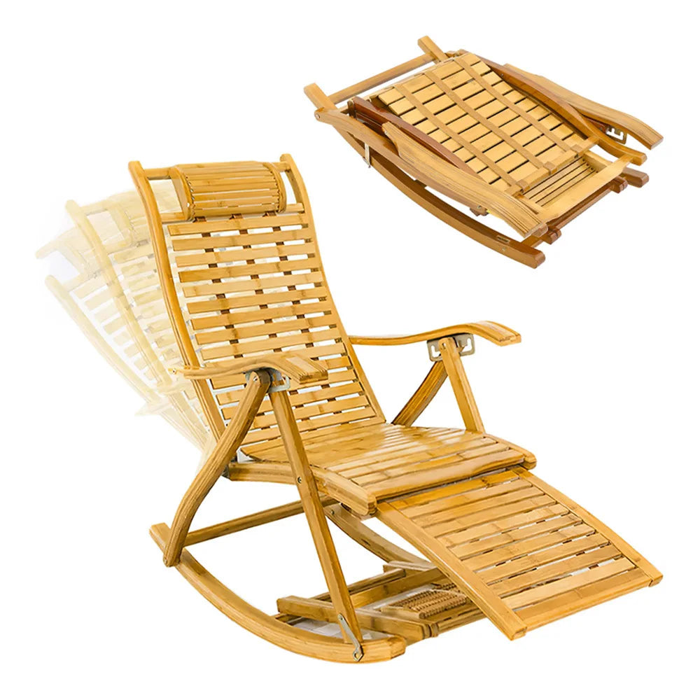 Bamboo Rocking Chair Foldable Recliner, Bamboo Chair, Natural Wood