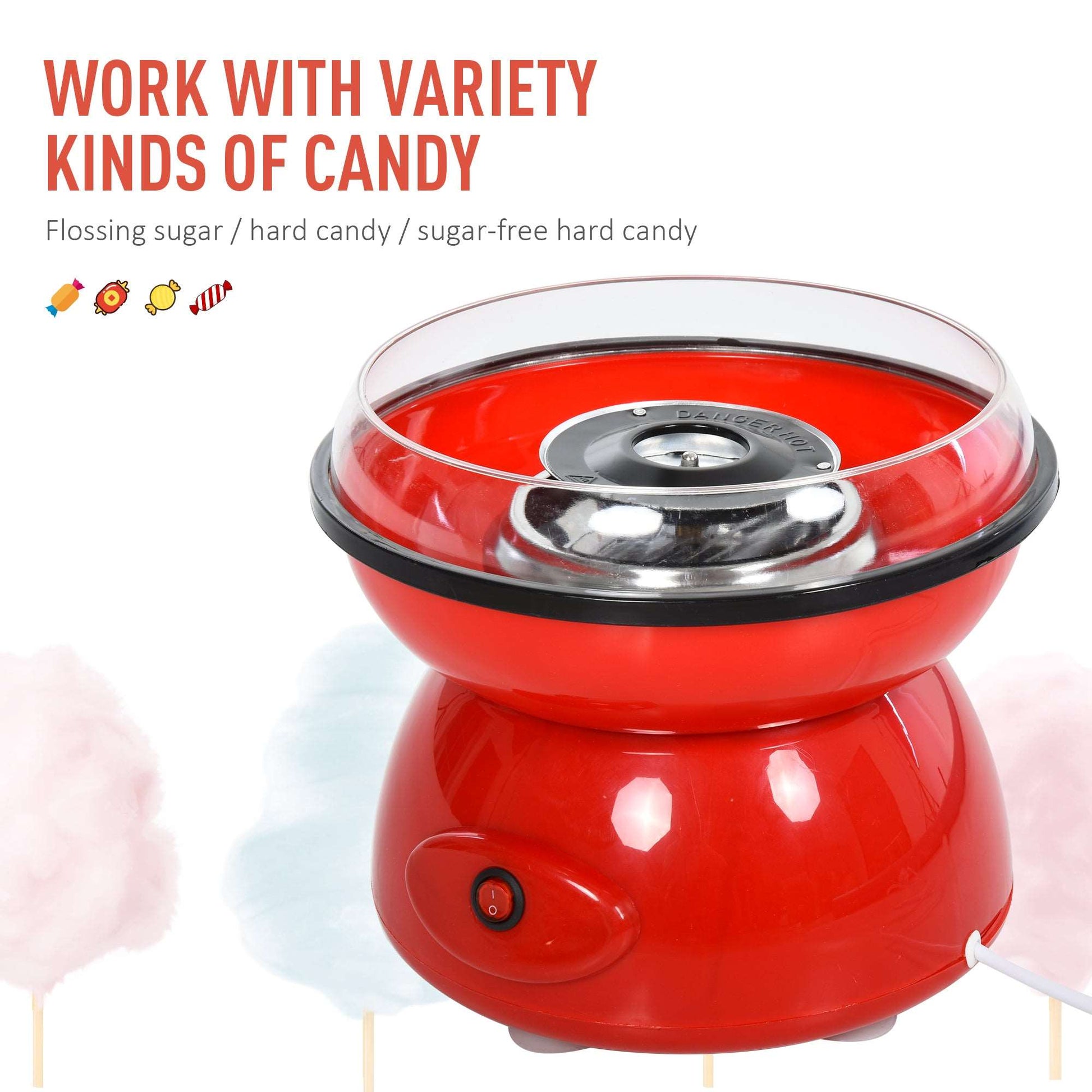 450W Electric Candyfloss Machine Kit Non-Stick Plates Fairground Fun Children Adult Party Gift Home Sweet Metal Body w/ Accessories
